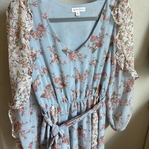 Floral Long Sleeve Dress: By The River- Blue and Pink Baby Shower Gender Reveal